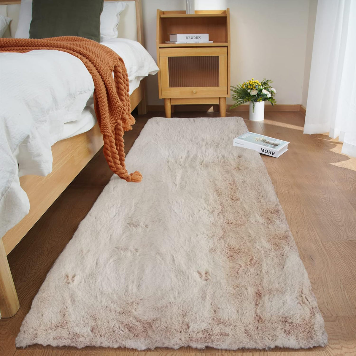 Ghouse White 8x10 Area Rug Fluffy Faux Rabbit Fur Rug White Plush Shag Rug for Living Room Bedroom, Playing Room, Nursery Room