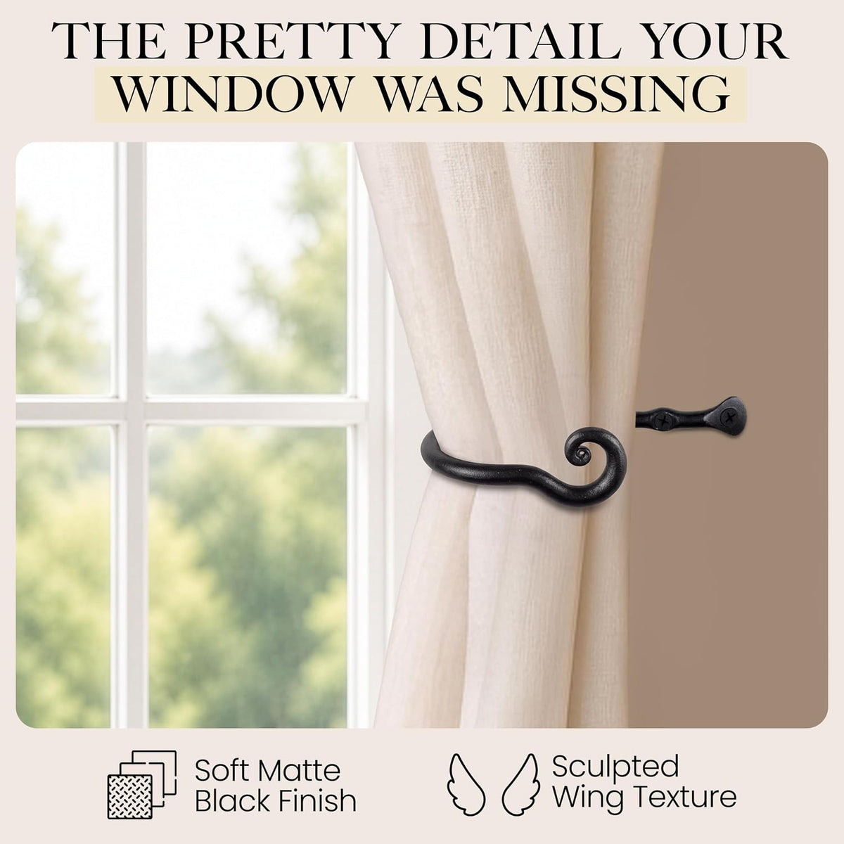 RTZEN Metal Curtain Tiebacks, Drapery Holders for Wall, 2 Pcs