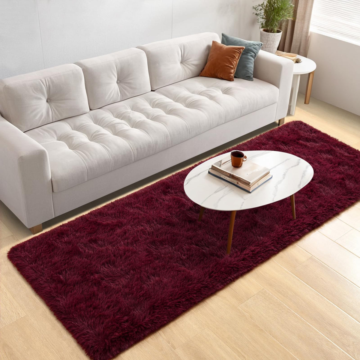 Nuttumico Burgundy Fluffy Shag Area Rug for Living Room Bedroom, 6x9 Feet Ultra Soft Indoor Modern Plush Fuzzy Rug, Thickened Carpet for Kids Playroom, High Pile, Non Slipping