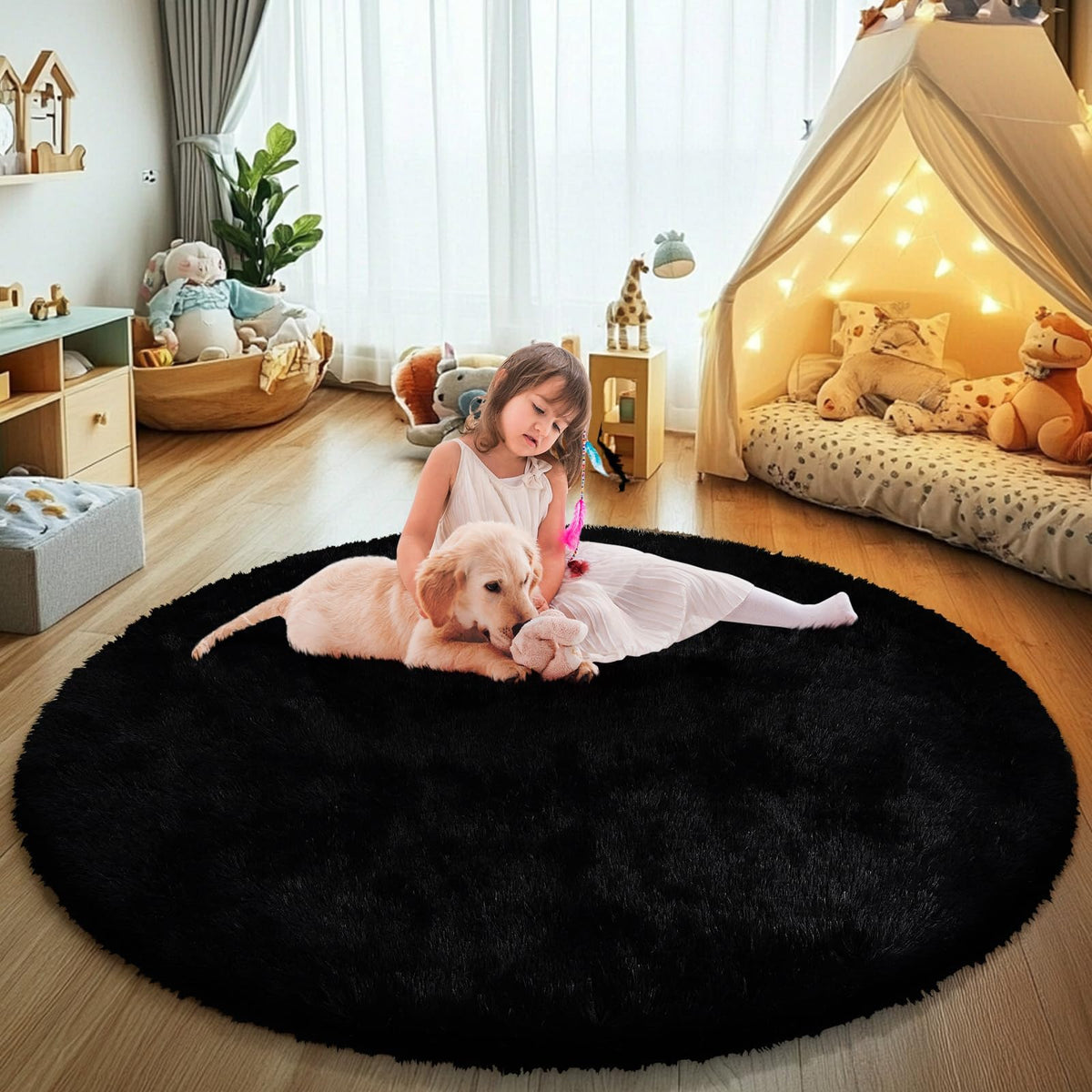 Pink Fluffy Round Area Rugs for Bedroom,3ft Shag Circle Small Area Rugs