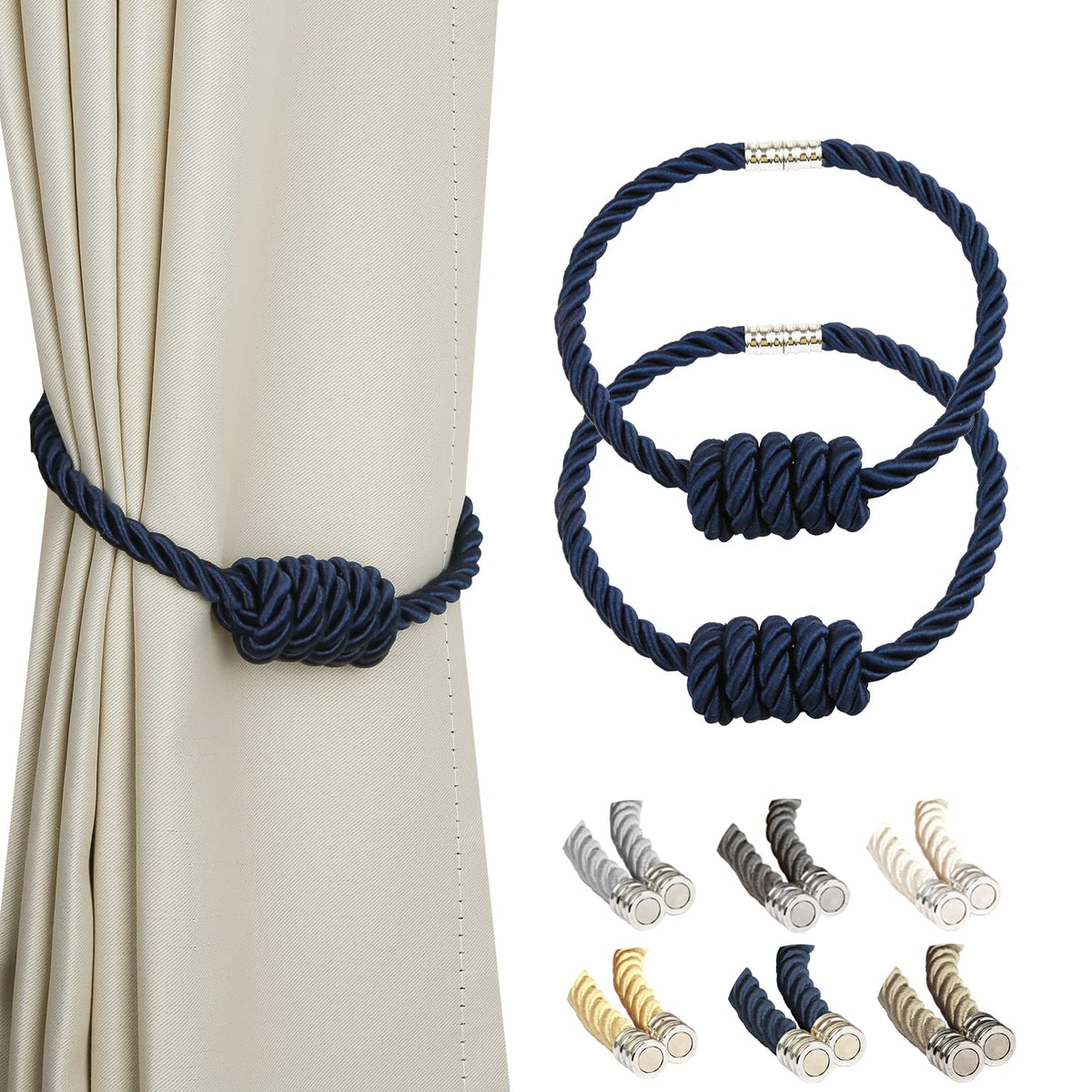 BEL AVENIR Magnetic Jute Curtain Tiebacks 2 Pack Hand-Woven Curtain Ties