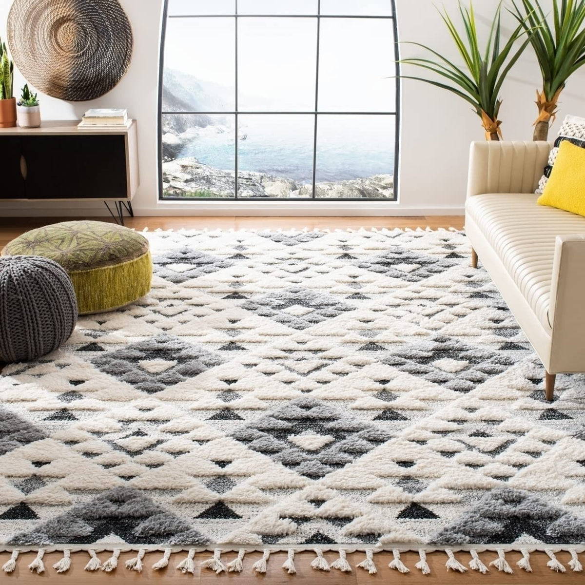 SAFAVIEH Moroccan Tassel Shag Rug 5'3"x7'6", Ivory & Brick Rust MTS688P
