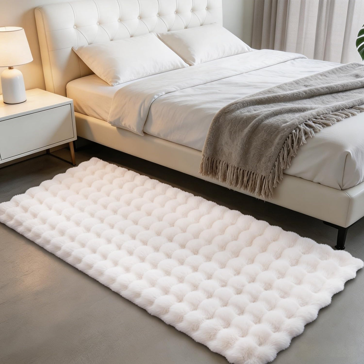 Creamy White Rabbit Plush Rug 8'x10', Fluffy Faux Fur Shaggy Area Rug for Nursery, Kids Room Decor, Soft Fuzzy Carpet for Living Room, Bedroom, Teen Girls Room