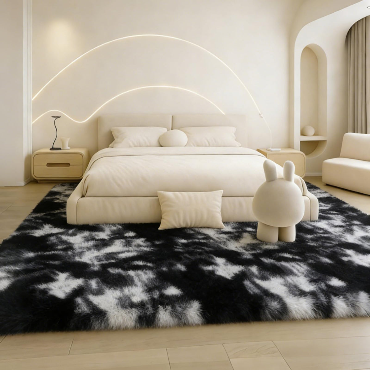 8x10 Beige Fluffy Shag Area Rug, Non-Slip Soft Carpet for Home