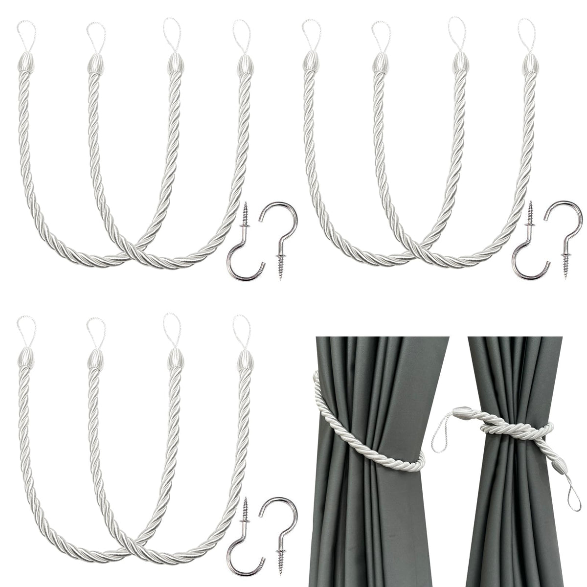 BEL AVENIR Curtain Tiebacks Ropes Tie-Backs,Handmade Holdbacks(Gold,2P)