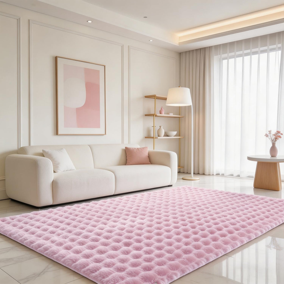Creamy White Rabbit Plush Rug 8'x10', Fluffy Faux Fur Shaggy Area Rug for Nursery, Kids Room Decor, Soft Fuzzy Carpet for Living Room, Bedroom, Teen Girls Room