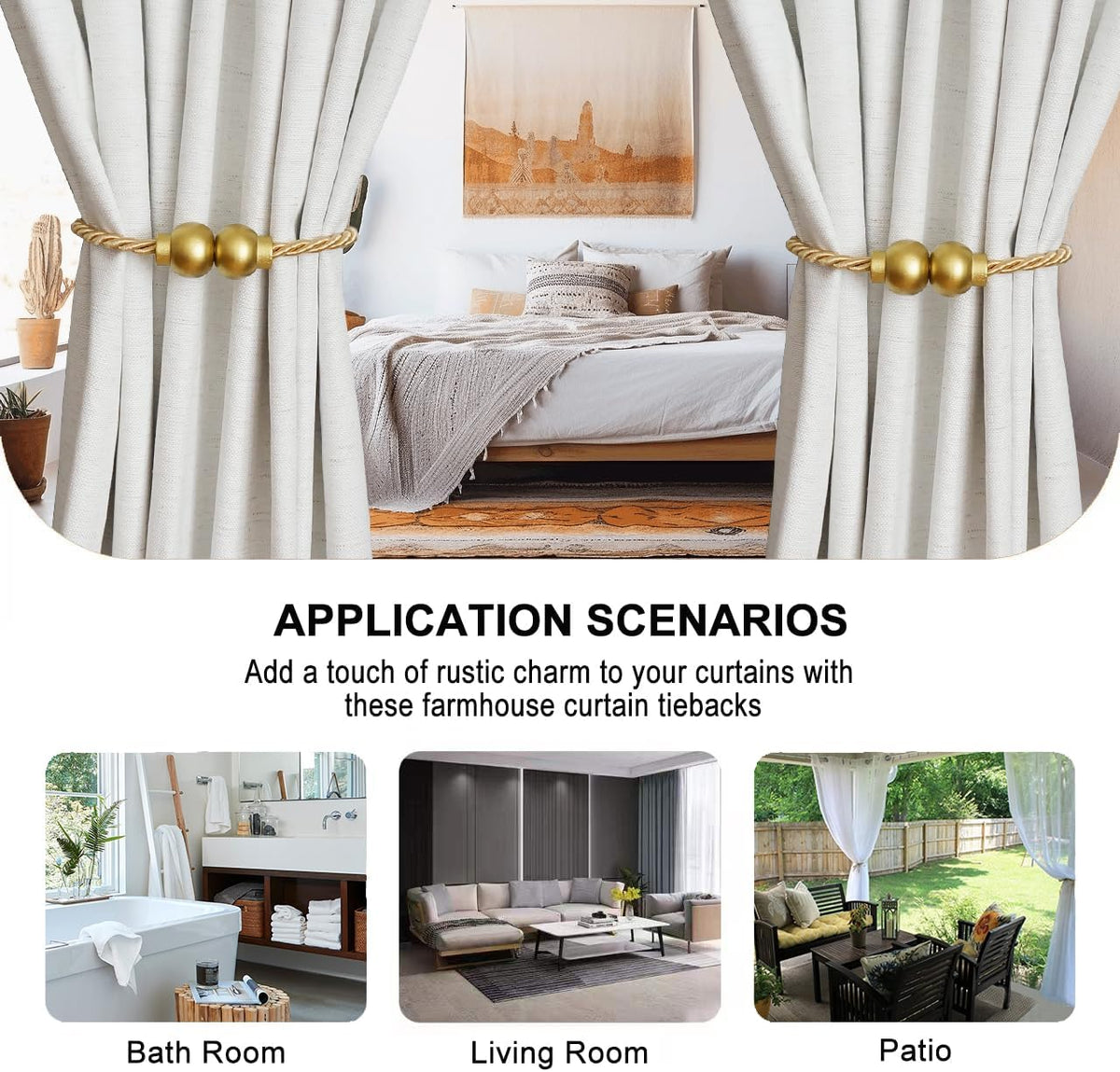 2 Pack Magnetic Curtain Tiebacks Modern Handmade Rope Curtain Tie Backs Decorative Drapes Weave Holdbacks for Home Outdoor Bedroom Office Decorative Curtain, Gold