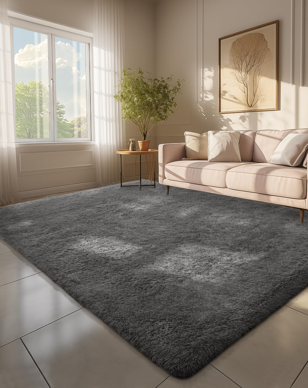 Ophanie 8x10 Area Rugs for Living Room, Washable Non-Slip Fluffy Soft Large Shag Bedroom Carpet, Ivory Big Indoor Nursery Rug, Carpets for Boy and Girls Room Dorm Decor with Over 99 pcs Pile fibers