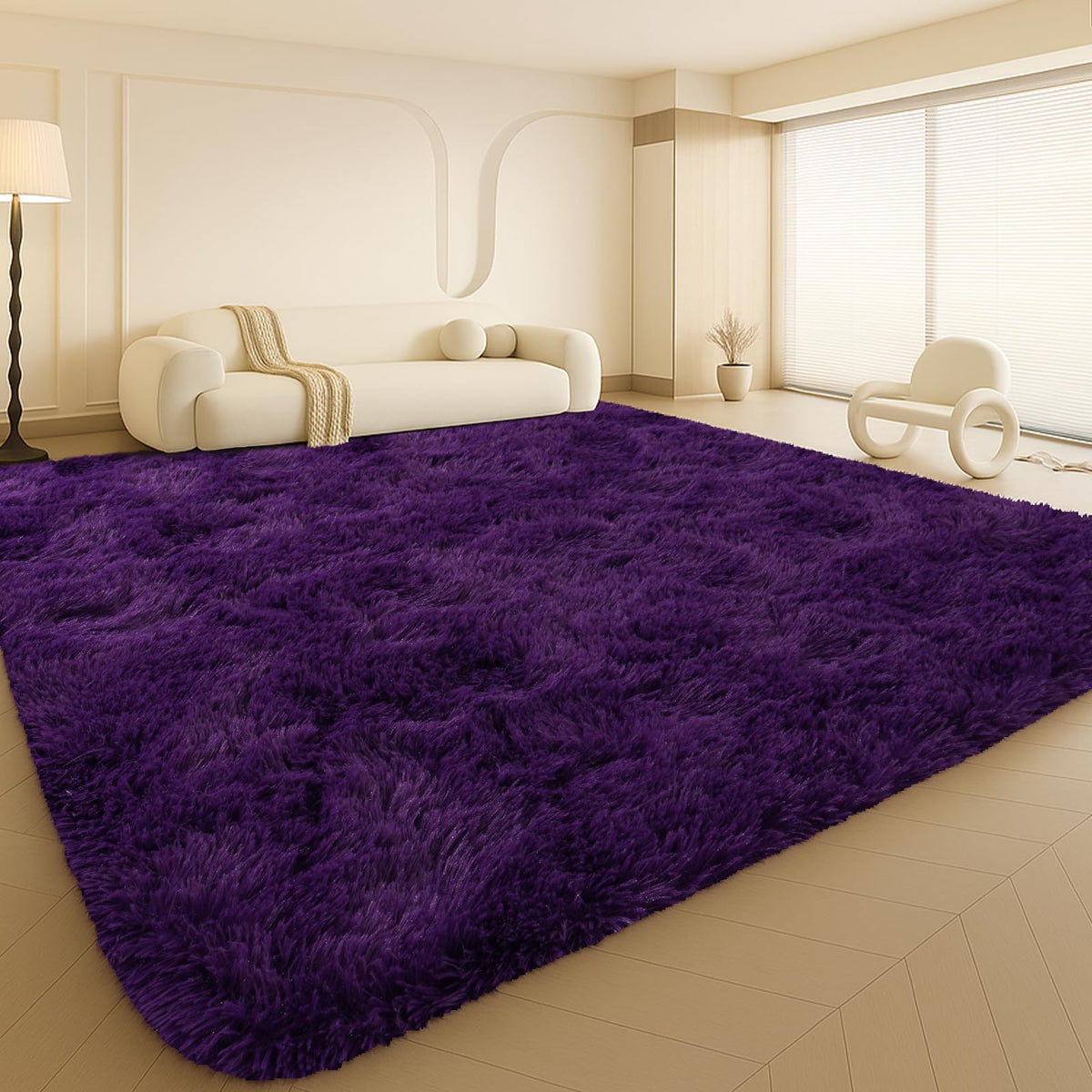 8x10 Beige Fluffy Shag Area Rug, Non-Slip Soft Carpet for Home