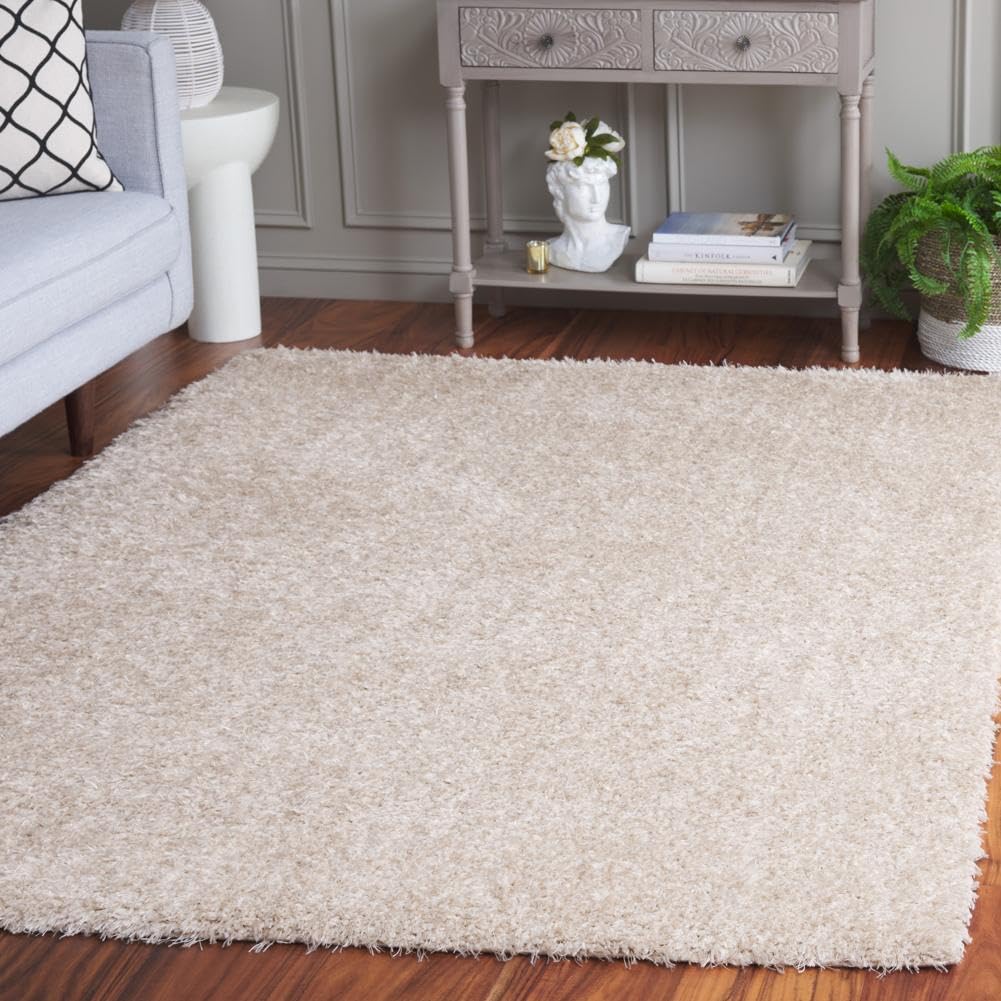 SAFAVIEH Lindsay Shag Collection Area Rug - 4' x 6', Green, Contemporary Design, Ideal for High Traffic Areas in Living Room, Bedroom & Dining Room (LNS560Y-4)