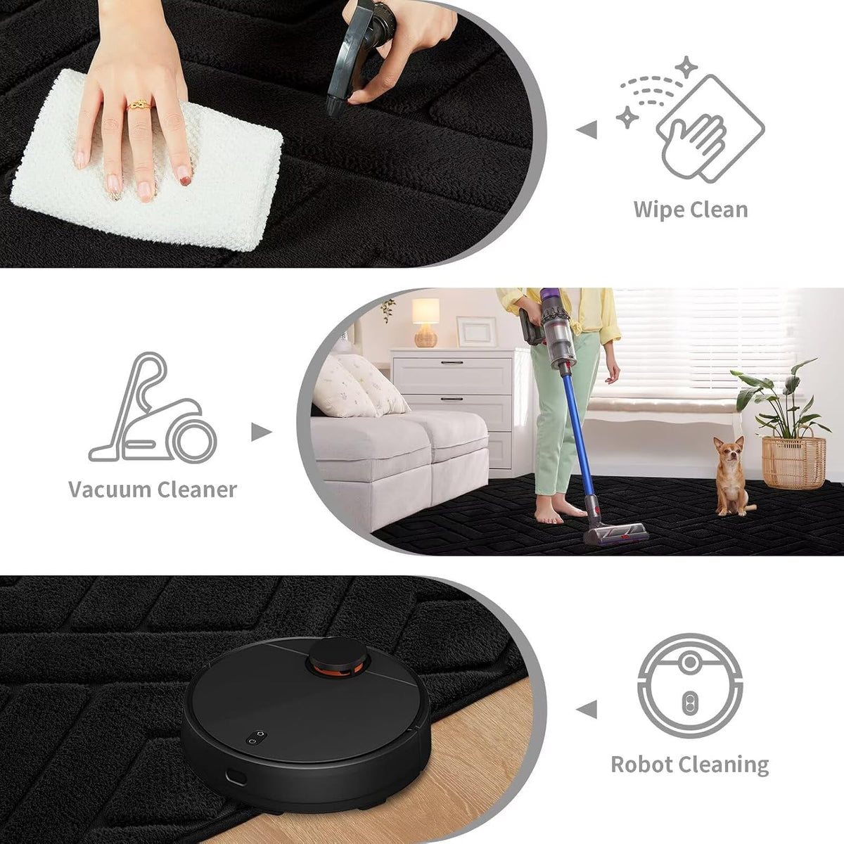 5x7 Black Fluffy Shag Area Rug for Living Room Bedroom