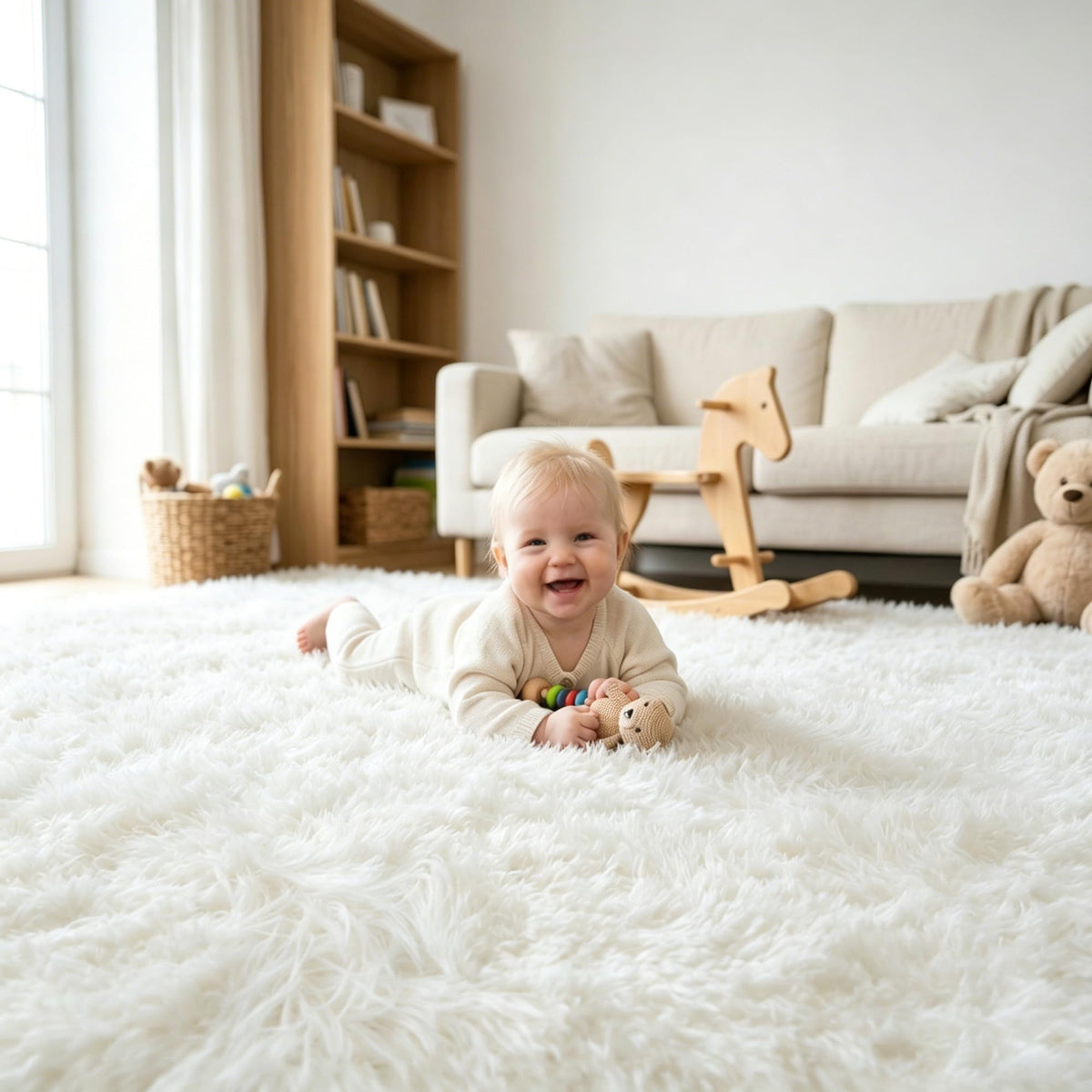 8x10 Area Rugs for Living Room, Large Fluffy Soft Shag Rug, Non-Slip Thick Fuzzy Plush Rug, Non-Shedding High Pile Furry Floor Indoor Carpet for Kids Room Nursery Dorm Home Decor(Beige)
