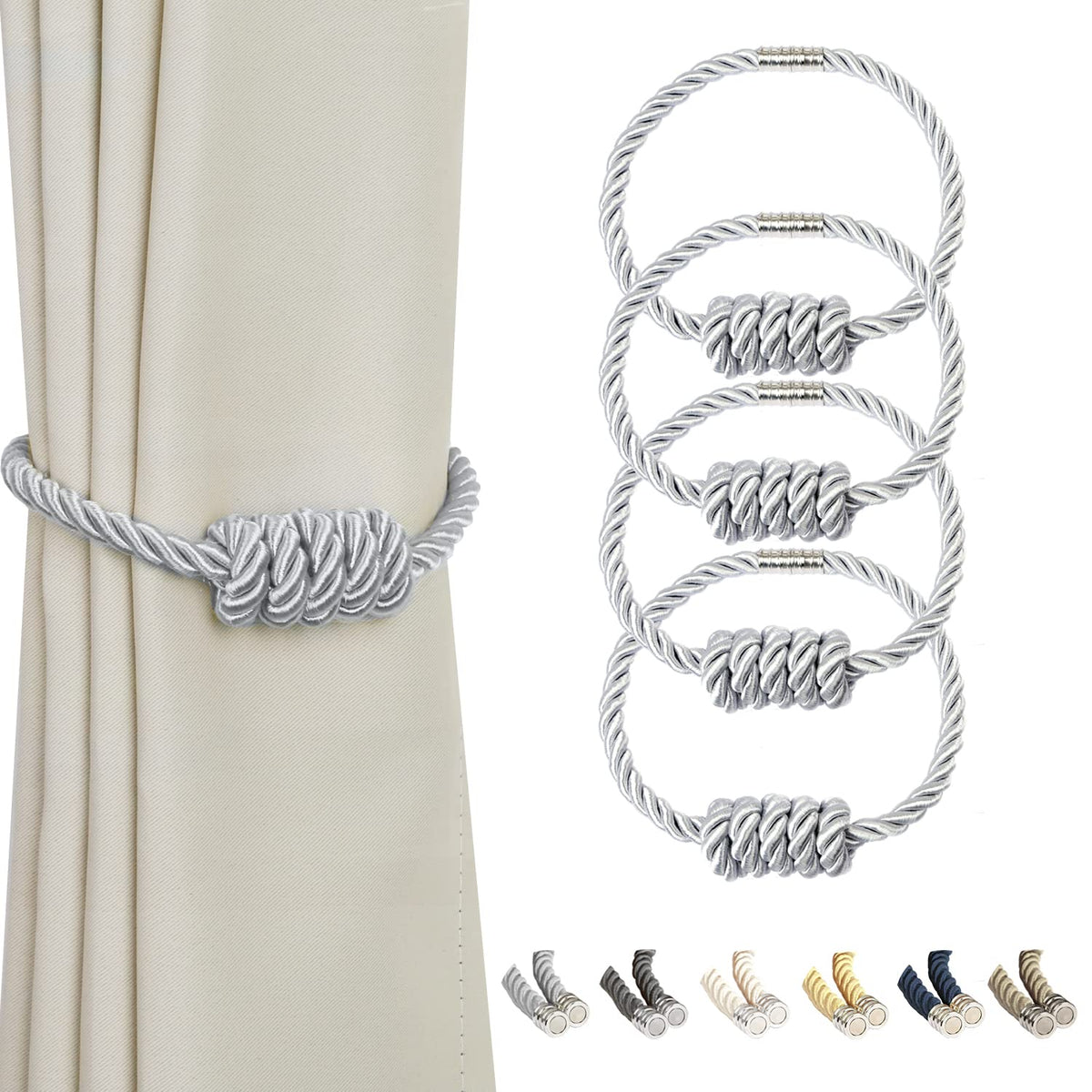 BEL AVENIR Magnetic Jute Curtain Tiebacks 2 Pack Hand-Woven Curtain Ties