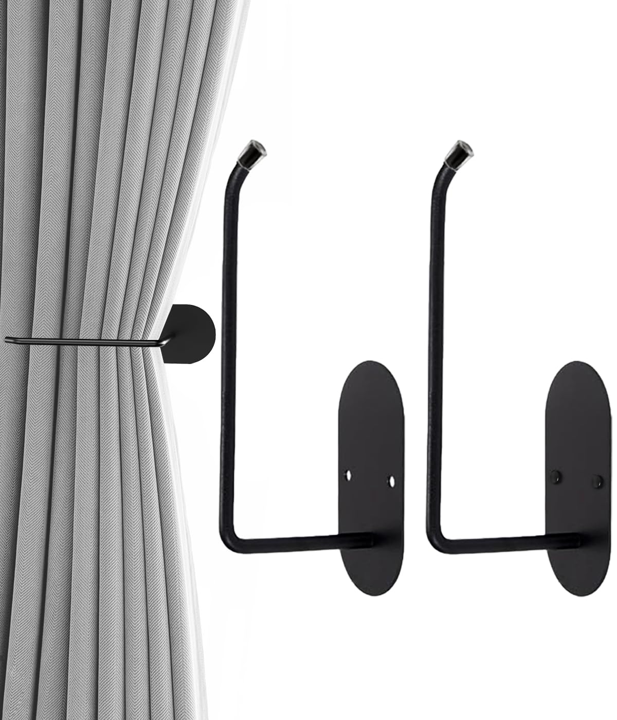 4pcs Curtain Holdbacks, Screw-in Curtain Tiebacks Curtain Tie Backs Curtain Holders for Wall Mounted Curtain Pull Backs for Drapes, Curtain Side Holders Hooks, 304 Stainless Steels, Black