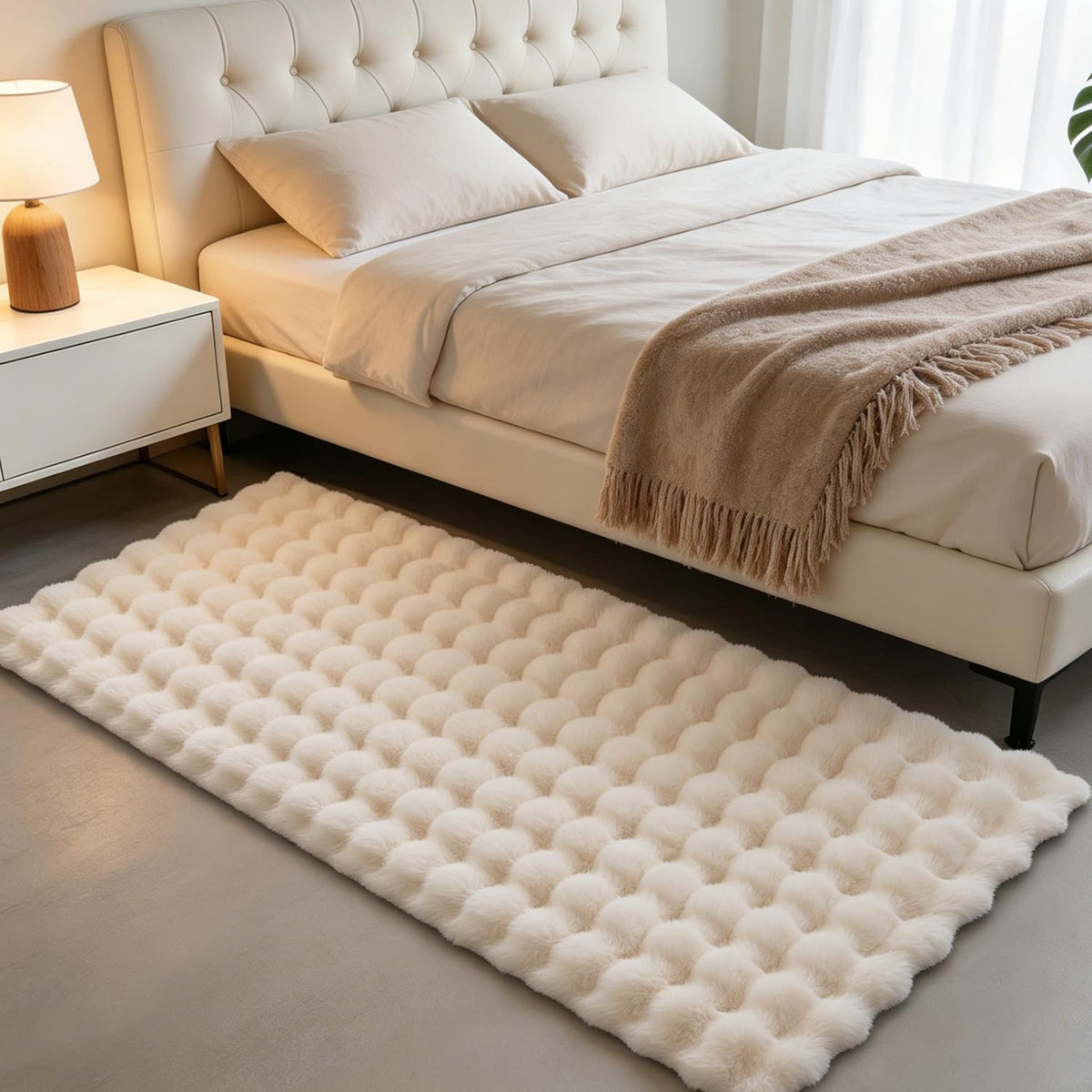 Creamy White Rabbit Plush Rug 8'x10', Fluffy Faux Fur Shaggy Area Rug for Nursery, Kids Room Decor, Soft Fuzzy Carpet for Living Room, Bedroom, Teen Girls Room
