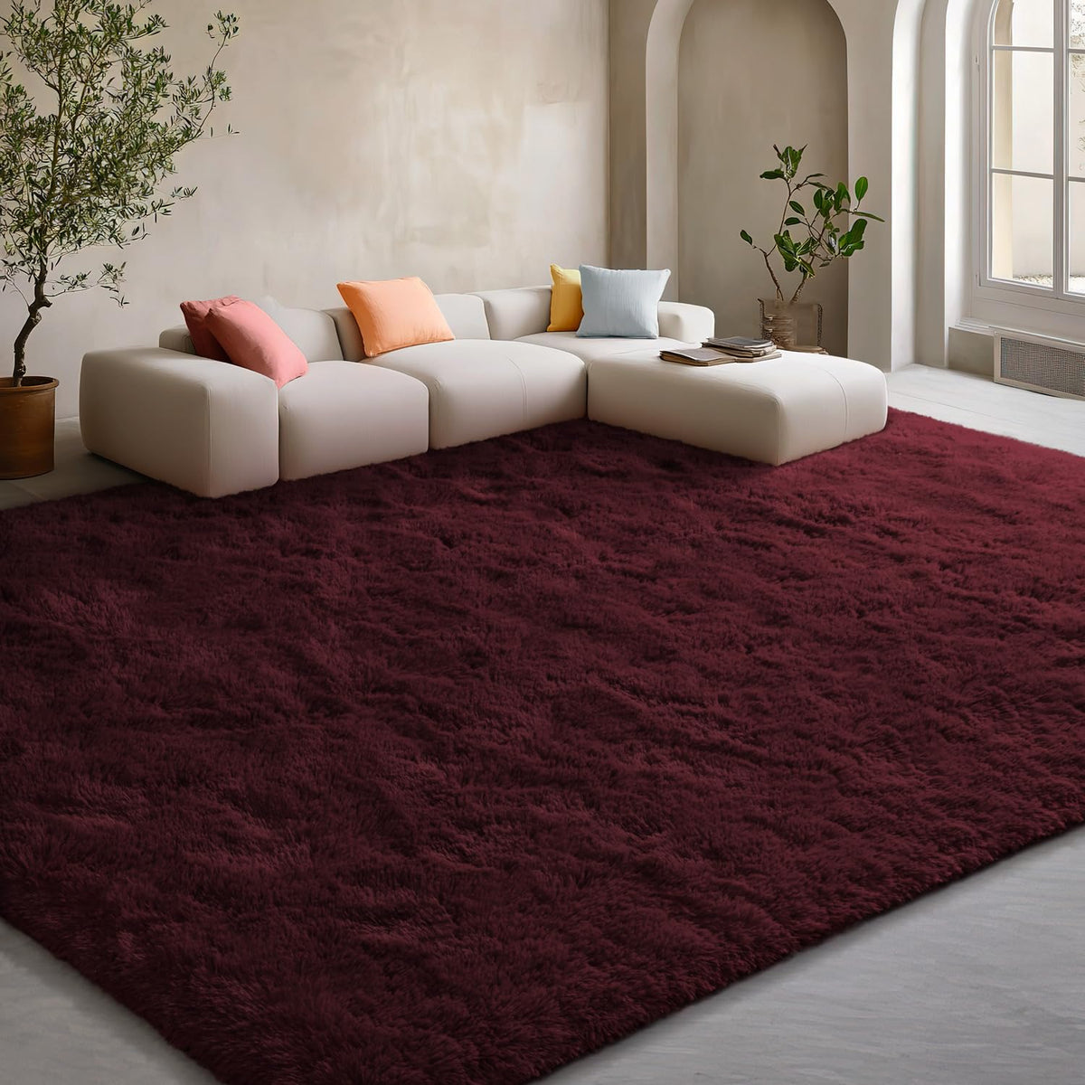 EVOIONOS Pink Round Rug for Bedroom, 4x4 Ft Fluffy Soft Circle Area Rugs for Living Room, Plush Shaggy Circular Carpet for Indoor Floor Bedside Girls Nursery, Machine-Washable Home Decor Aesthetic
