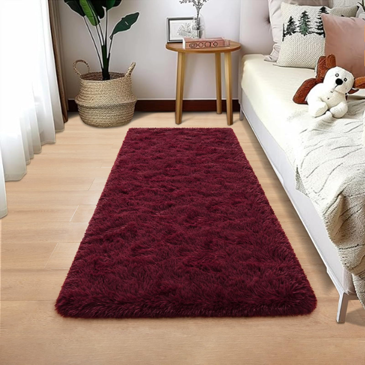 Nuttumico Burgundy Fluffy Shag Area Rug for Living Room Bedroom, 6x9 Feet Ultra Soft Indoor Modern Plush Fuzzy Rug, Thickened Carpet for Kids Playroom, High Pile, Non Slipping