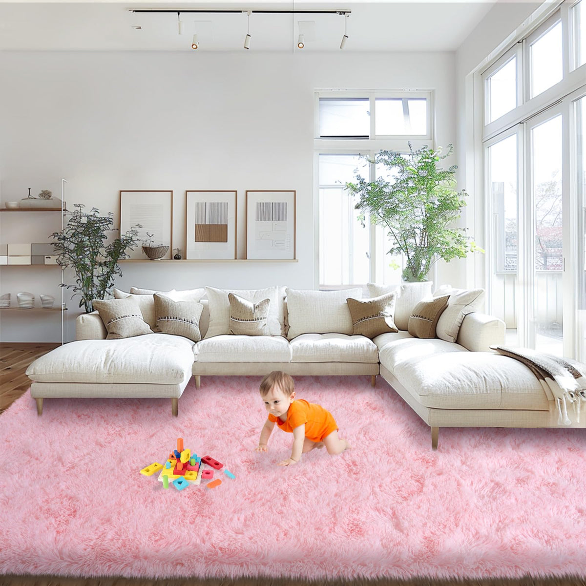 Mugorn 8x10 Area Rugs for Living Room, Large Fluffy Cream White Rugs