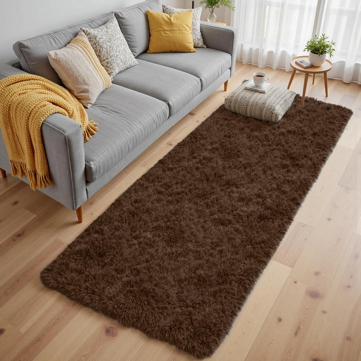 8x10 Fluffy Shag Area Rugs for Living Room Bedroom: Soft Carpet Gray Camel