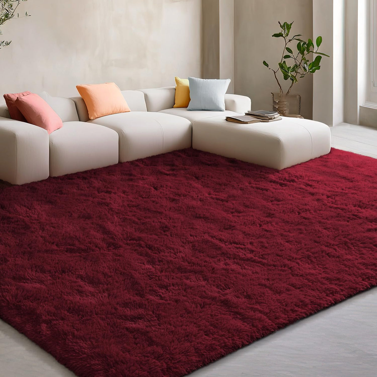 EVOIONOS Pink Round Rug for Bedroom, 4x4 Ft Fluffy Soft Circle Area Rugs for Living Room, Plush Shaggy Circular Carpet for Indoor Floor Bedside Girls Nursery, Machine-Washable Home Decor Aesthetic
