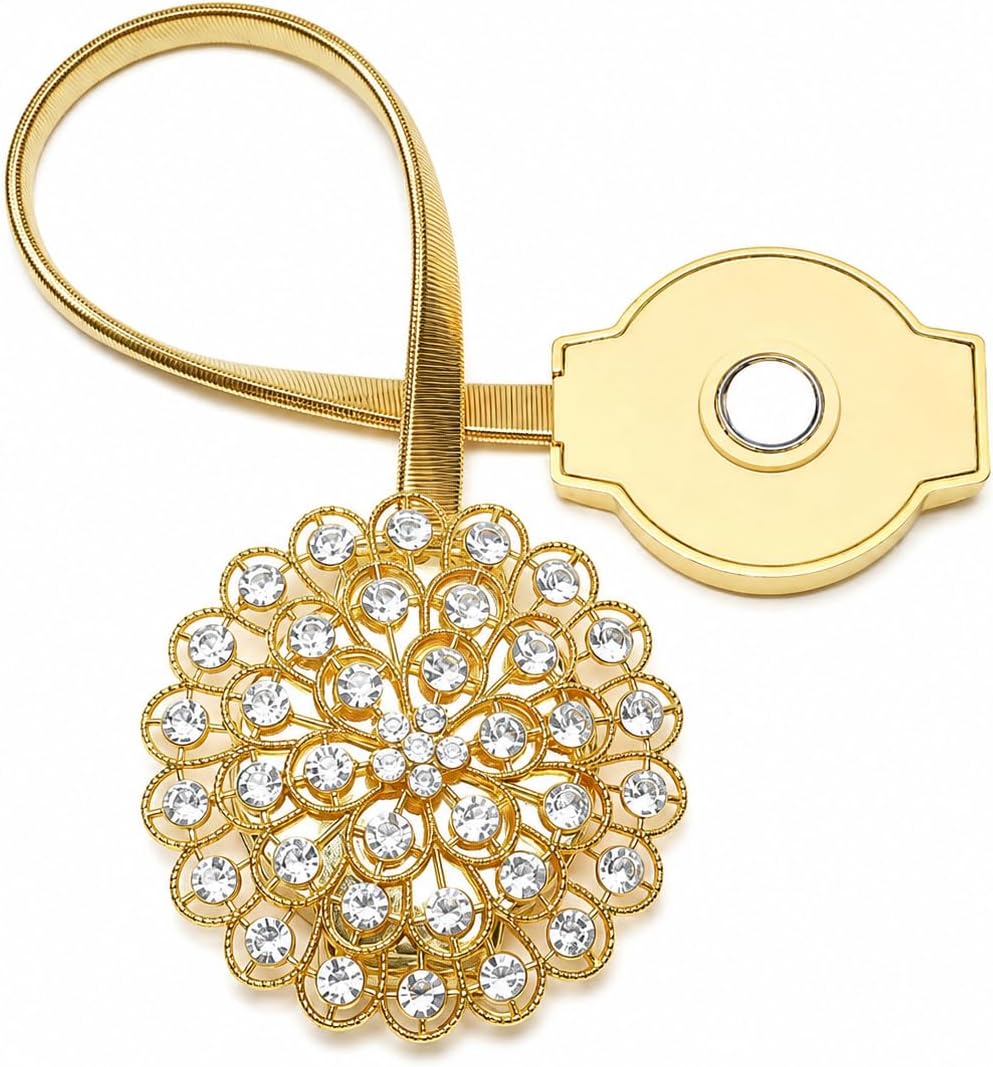 Magnetic Tiebacks for Curtain 2 Pack, Gold Crystal Flower Holdback