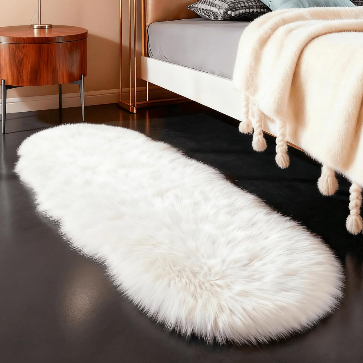 linmopm Faux Fur Sheepskin Fluffy Shag Fuzzy Rug, White, 2x6 ft Runner