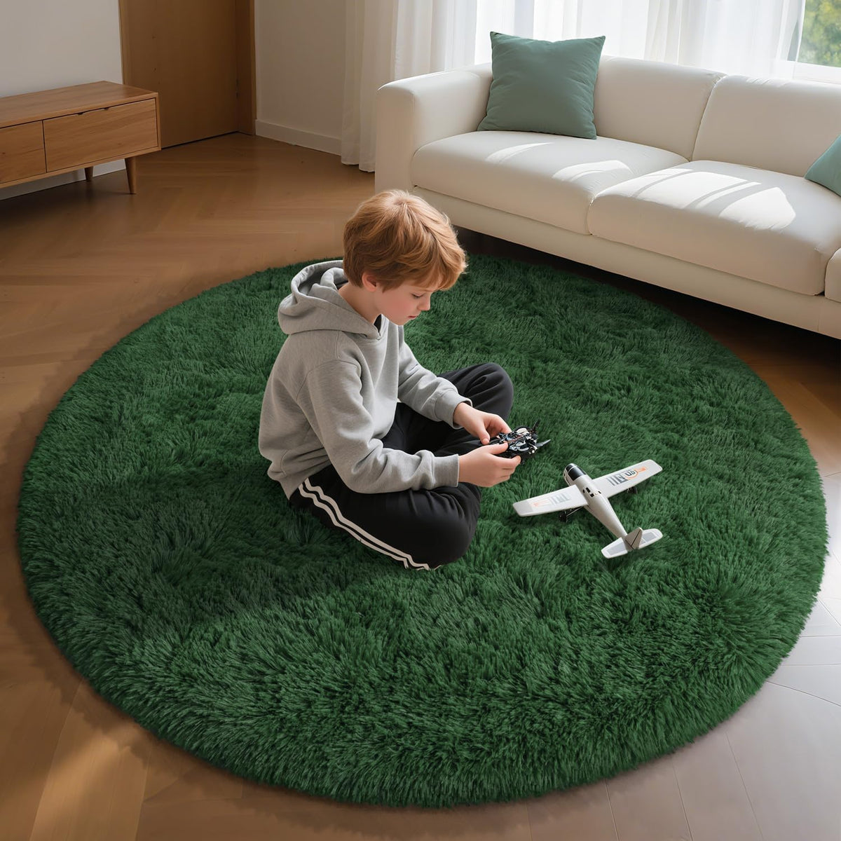 EVOIONOS Pink Round Rug for Bedroom, 4x4 Ft Fluffy Soft Circle Area Rugs for Living Room, Plush Shaggy Circular Carpet for Indoor Floor Bedside Girls Nursery, Machine-Washable Home Decor Aesthetic