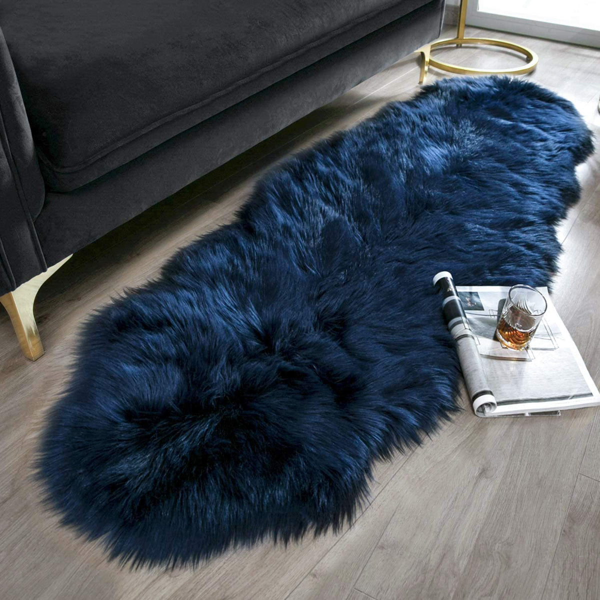 Ashler Faux Fur Rug, White, 2 x 6 Ft, Machine Washable