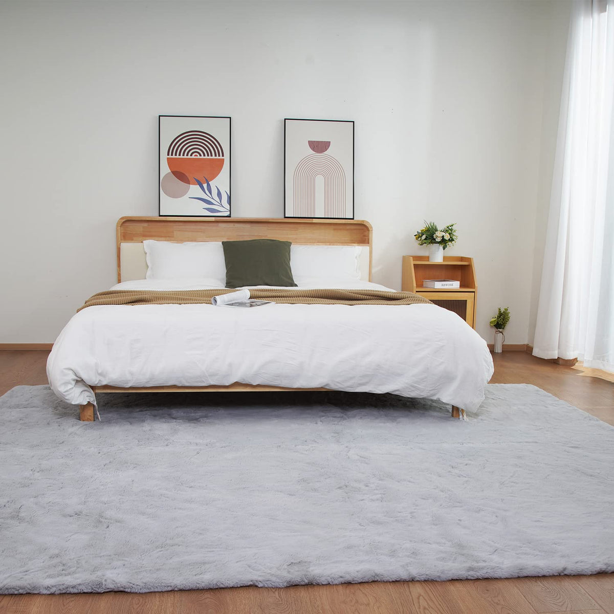 Ghouse White 8x10 Area Rug Fluffy Faux Rabbit Fur Rug White Plush Shag Rug for Living Room Bedroom, Playing Room, Nursery Room