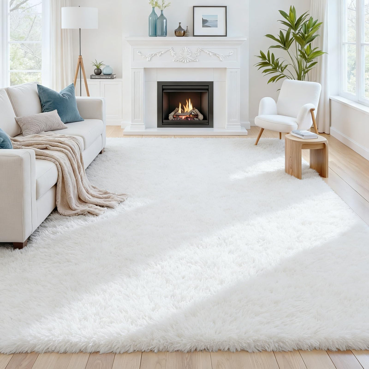 8x10 Fluffy Shag Area Rugs for Living Room Bedroom: Soft Carpet Gray Camel