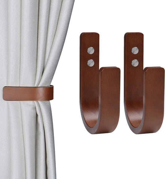 2 Pack Curtain Tiebacks & Holdbacks Wood Curtain Holder, Coffee
