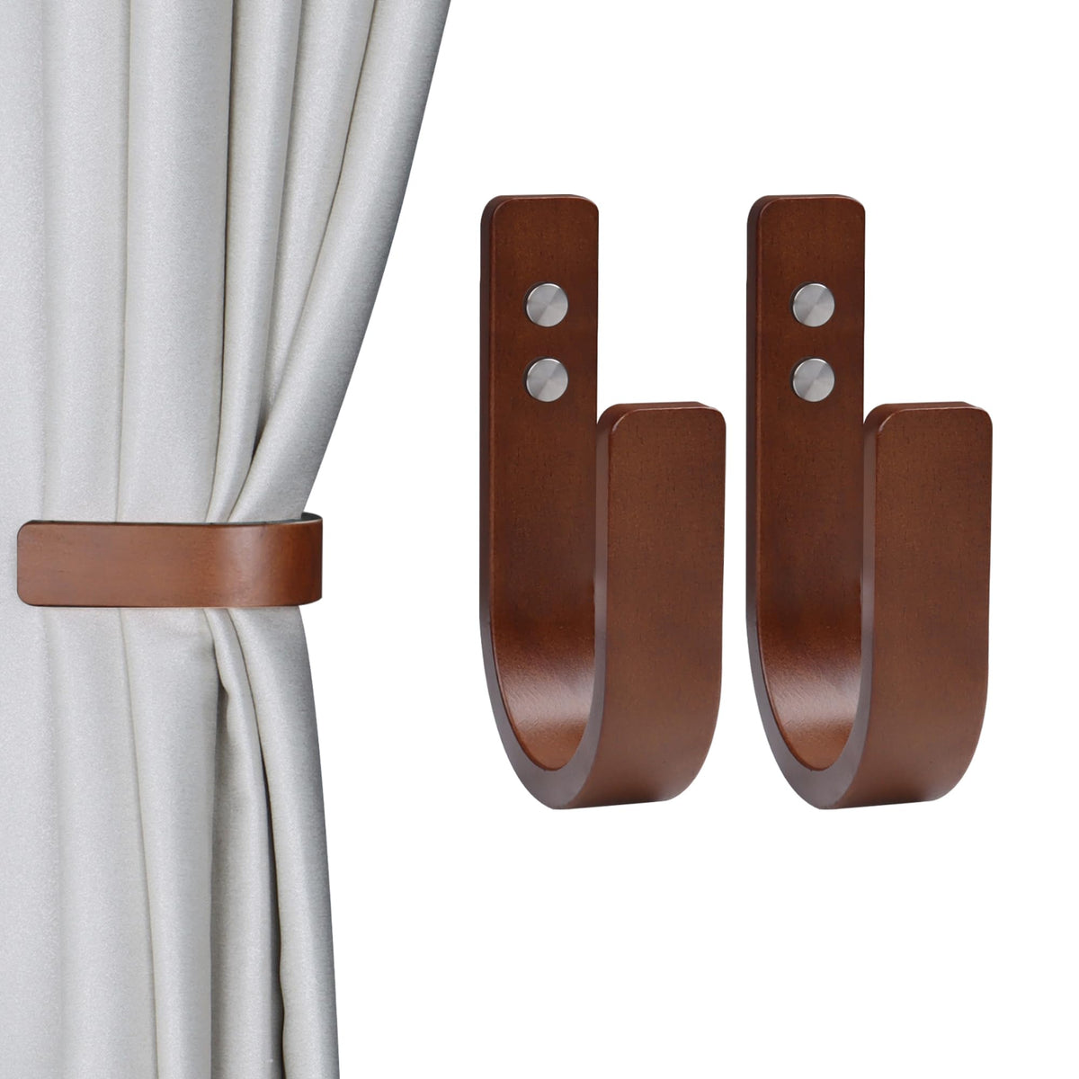 2 Pack Curtain Tiebacks & Holdbacks Wood Curtain Holder, Coffee