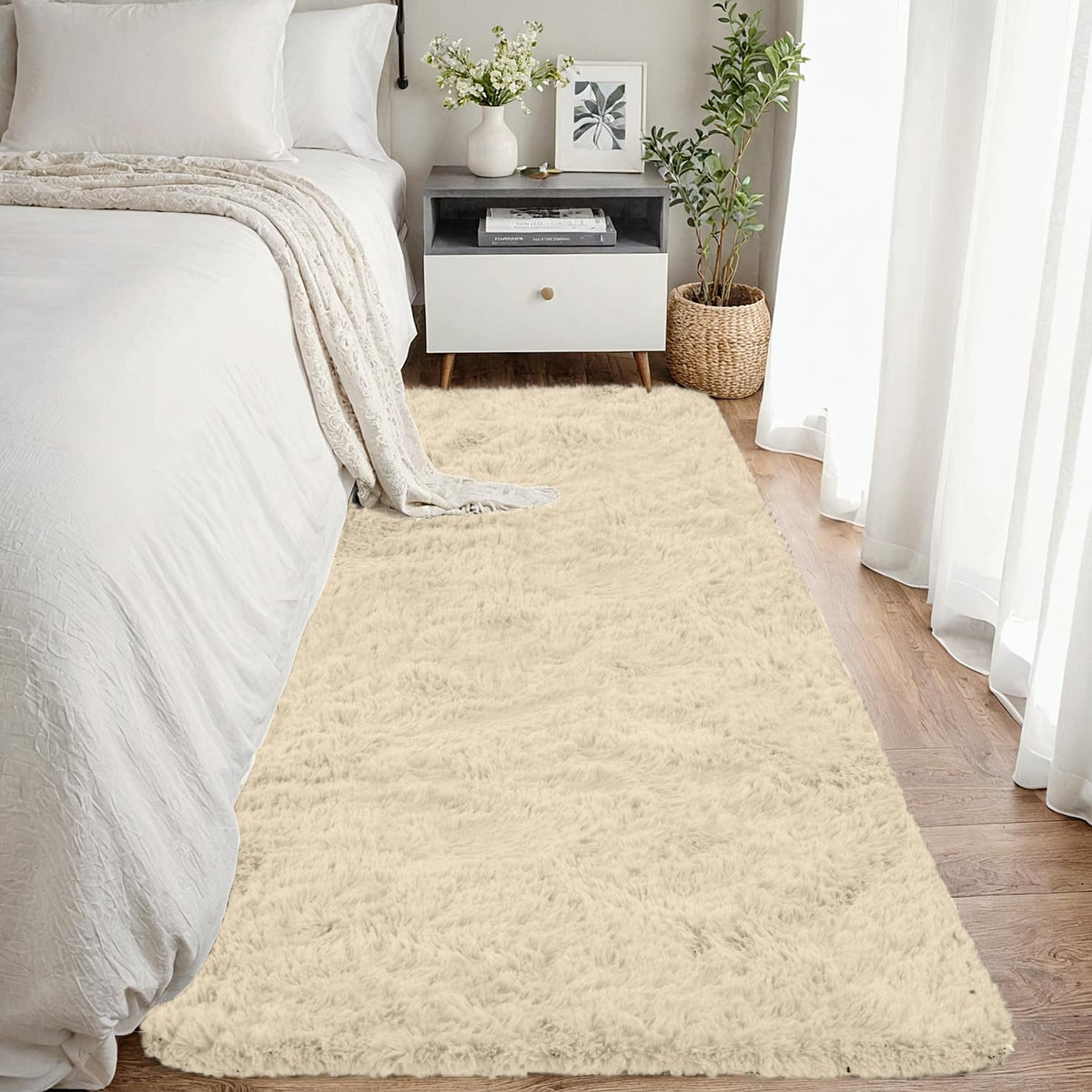 8x10 Fluffy Shag Area Rugs for Living Room Bedroom: Soft Carpet Gray Camel