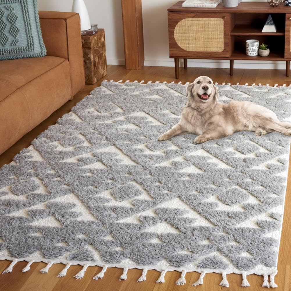 SAFAVIEH Moroccan Tassel Shag Rug 5'3"x7'6", Ivory & Brick Rust MTS688P