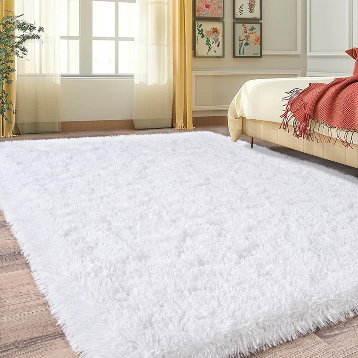 8x10 Abstract Blue Fluffy Rug for Bedroom Living Room Washable Non-Slip