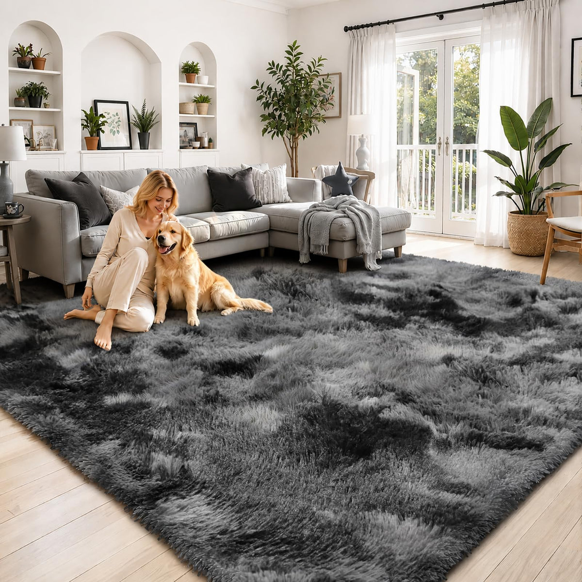 8x10 Area Rugs for Living Room,Cream Large Shaggy Carpet Plush Furry Rug