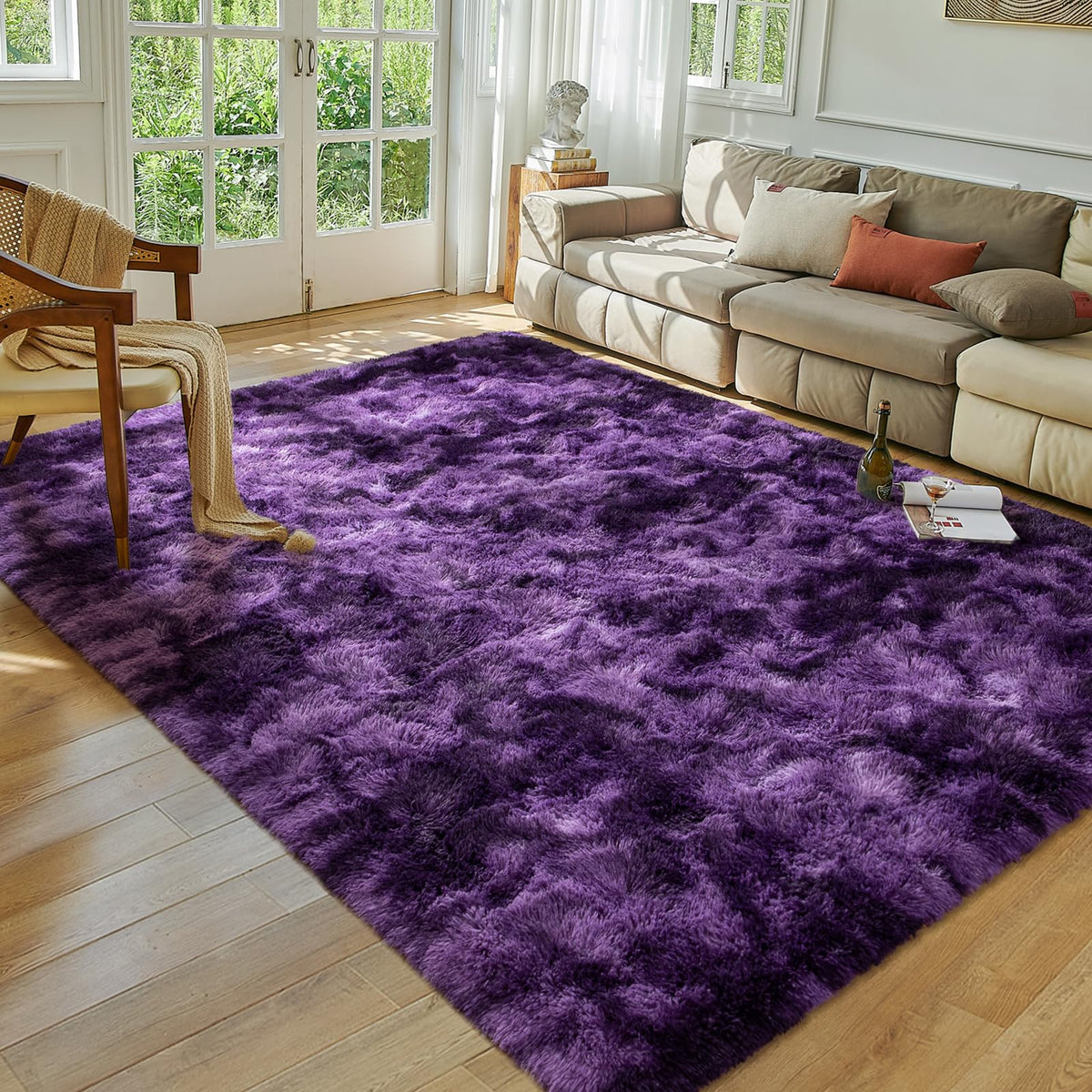 Softlife Dark Purple Area Rug for Bedroom, Fluffy Shag Plush 3x5 Rugs for Living Room Girls, Shaggy Throw Soft Fuzzy Small Kids Carpet for Dorm Bedside Ultra Cozy Non-Slip Indoor Decor