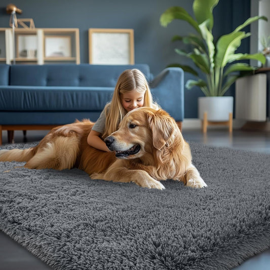 Grey Shag Rug for Living Room 6x9 - Soft Fluffy Plush Area Carpet