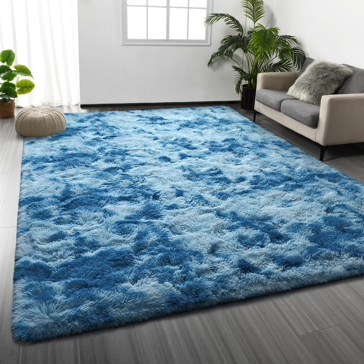 Deerhoo Large Shag Area Rugs 6 x 9, Tie-Dyed Plush Fuzzy Rugs, Dark Grey