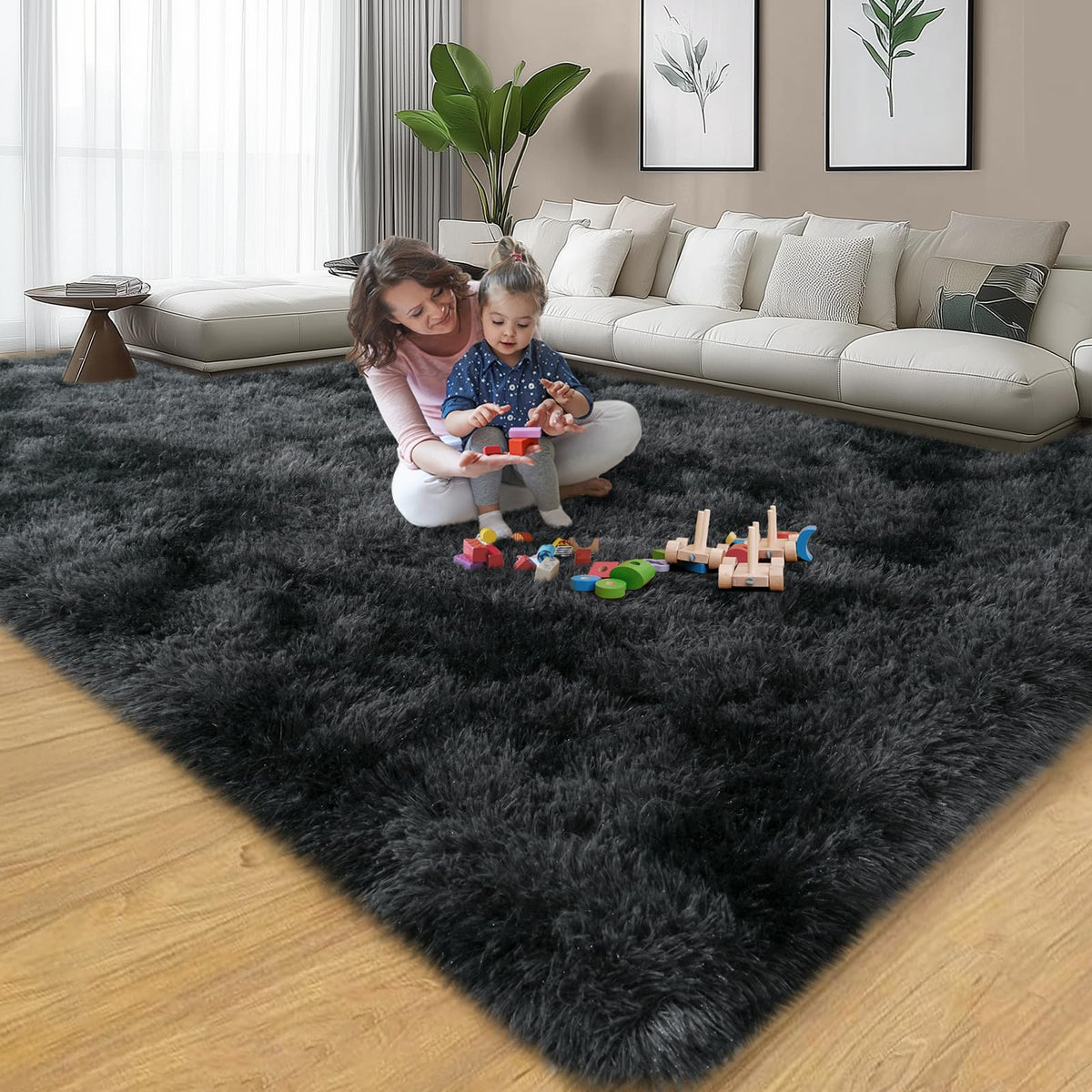 qulint Large Area Rug for Living Room 10x14, Fluffy Tan Rug for Bedroom