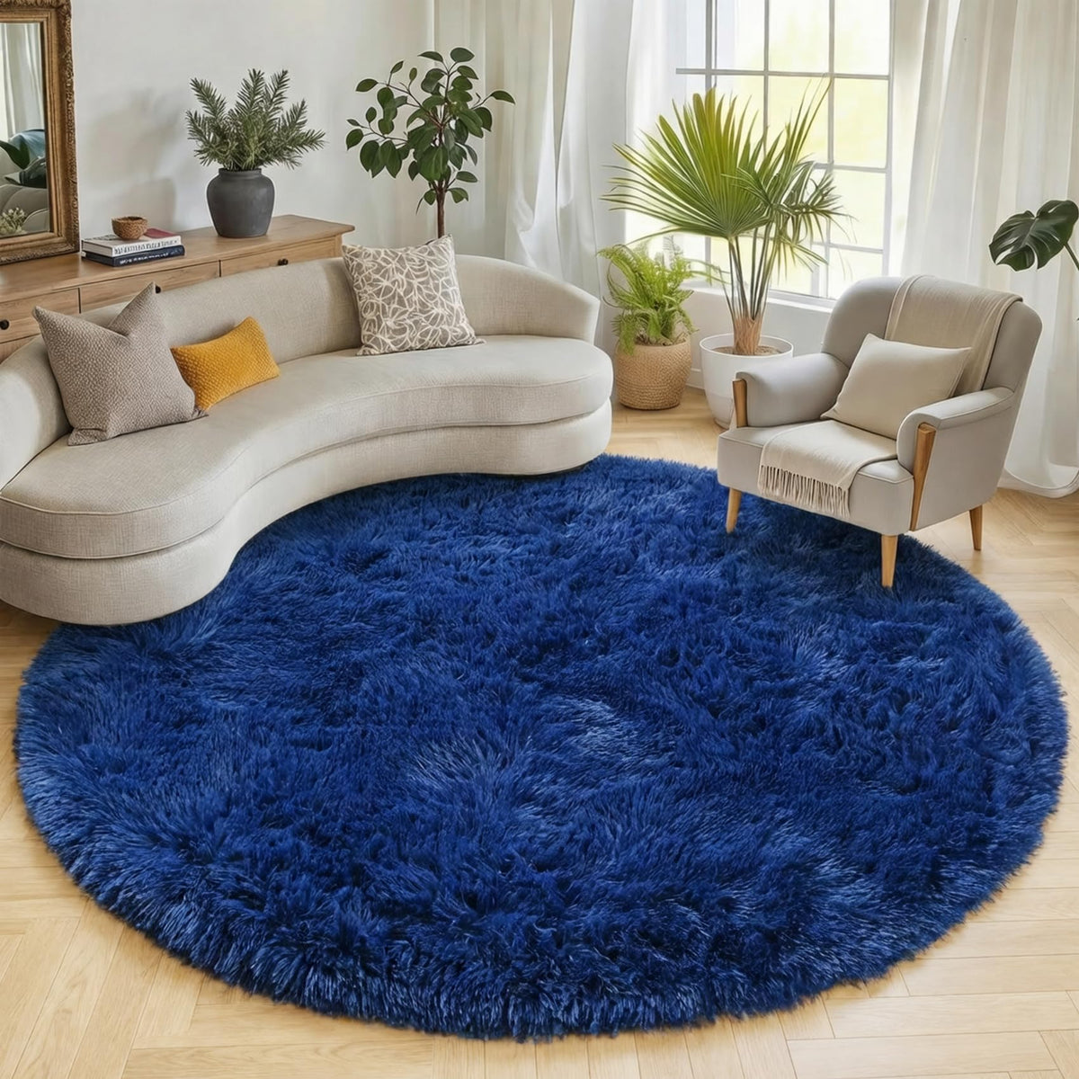 Light Pink Fluffy Round Rug Circle Area Rugs 4ft for Girls Kids Bedroom