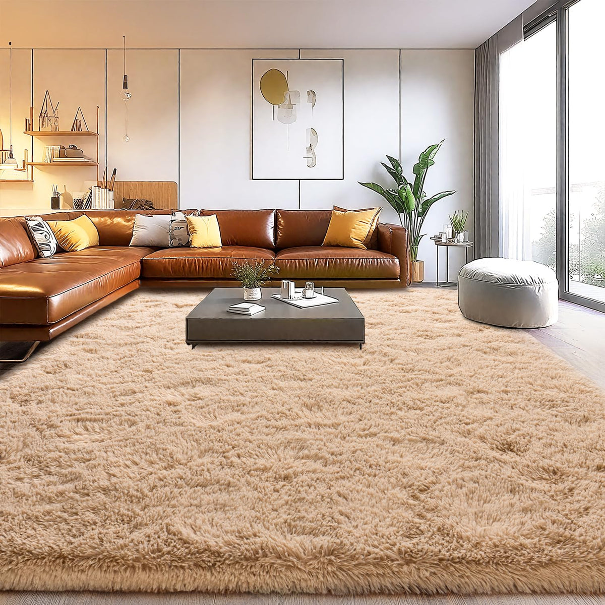 8x10Ft Soft Shaggy for Living Room, High Pile Fluffy Rugs Blush Area Rug