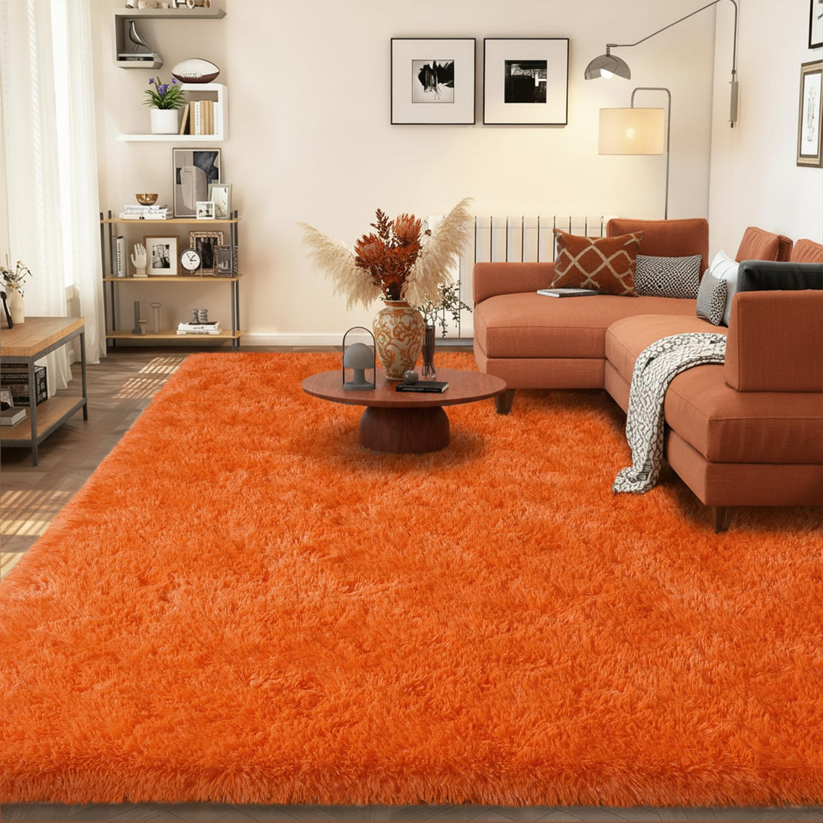 Large 8x10 Area Rugs for Living Room, Tie-Dyed Yellow Soft Shag Rug