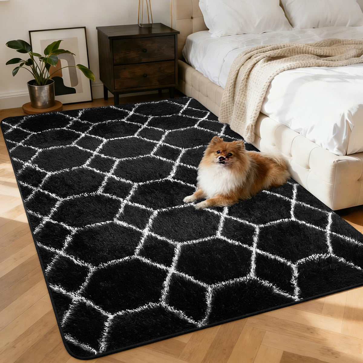 8x10 FT Soft Rug for Living Room, Geometric Shag Soft Area Rug, Classic Rug Anti-Skid High Pile Fluffy Carpet for Kids Room Nursery, Dorm Home Decor