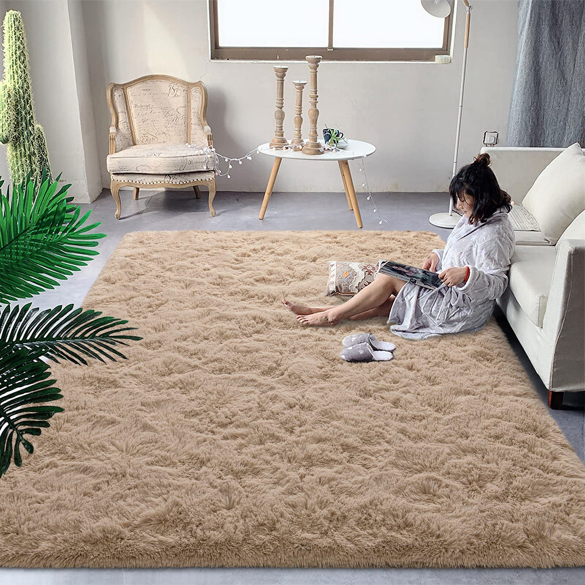 DweIke Fluffy Blue Shag Rugs for Bedroom Living Room, 4x6 Feet Soft Plush Tie-Dyed Light SkyBlue Girls Boys Kids Rug, Upgraded Non-Slip and Machine Washable Carpet for Dorm Nursery Classroom Decor