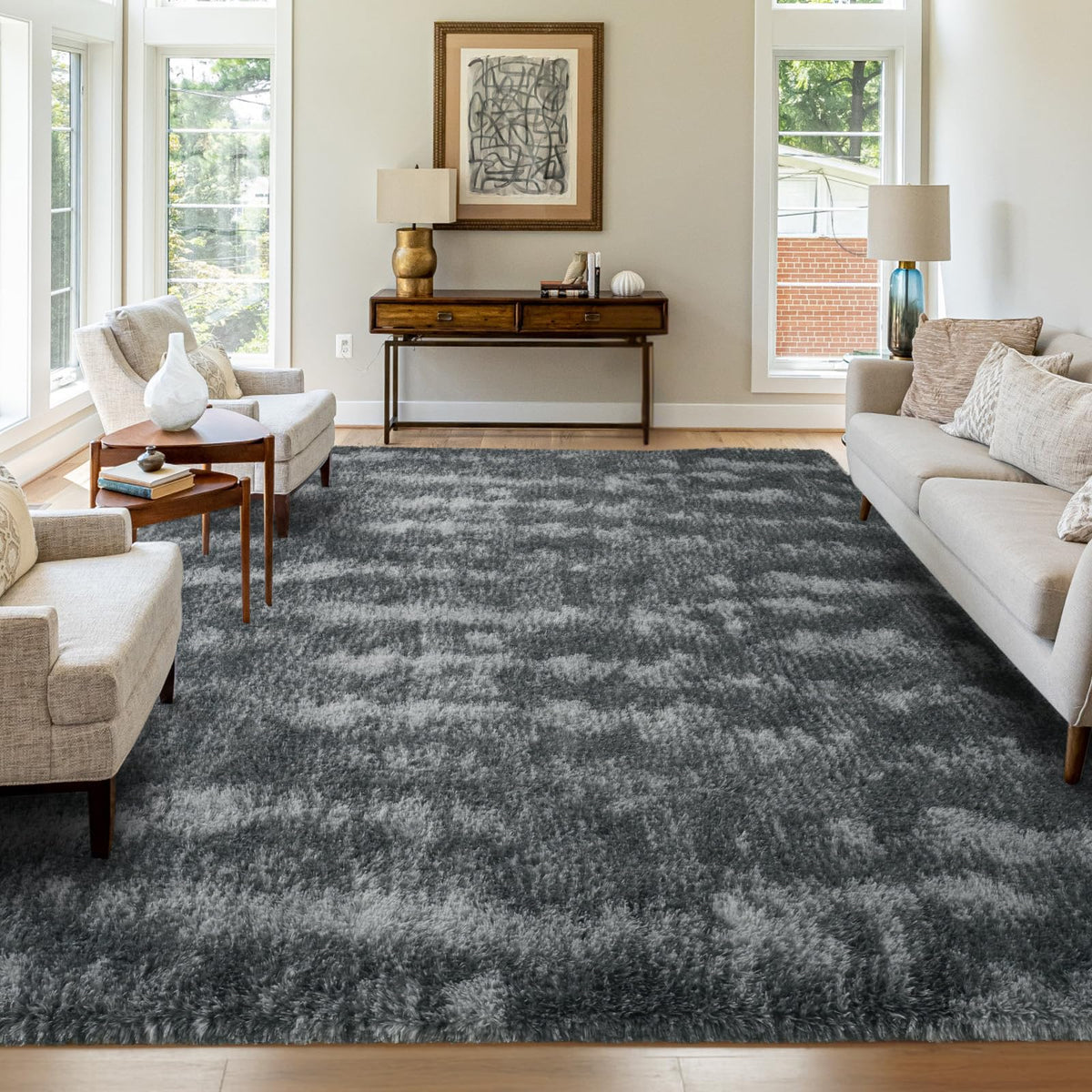 8x10 Area Rugs for Living Room Fluffy Carpet(Black)