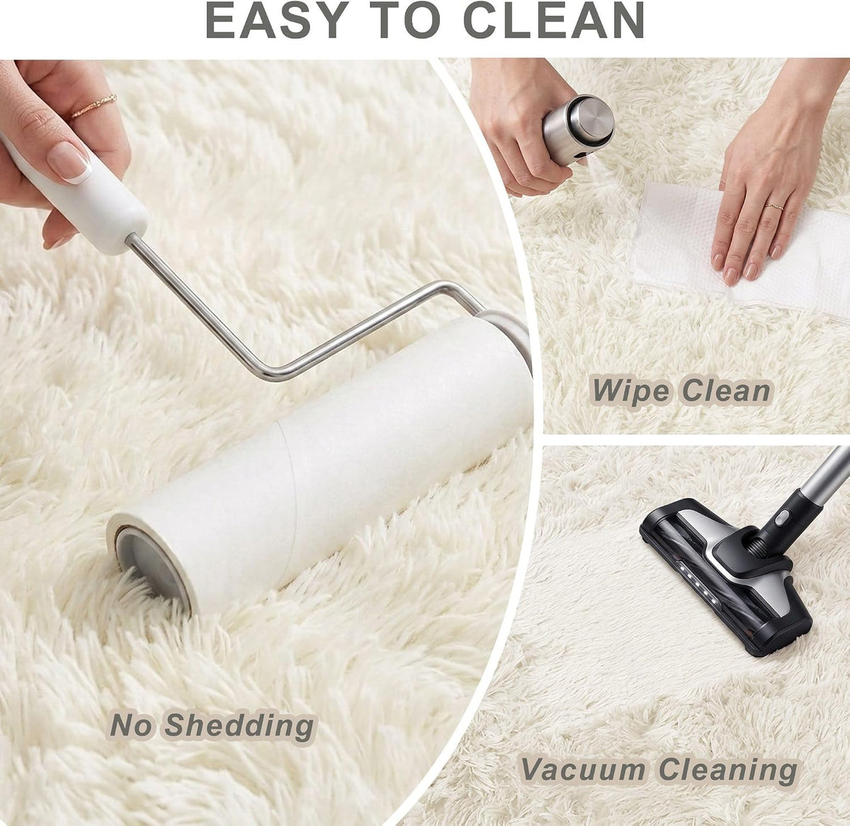 8x10 Ft Cream White Fluffy Area Rug for Living Room, Washable