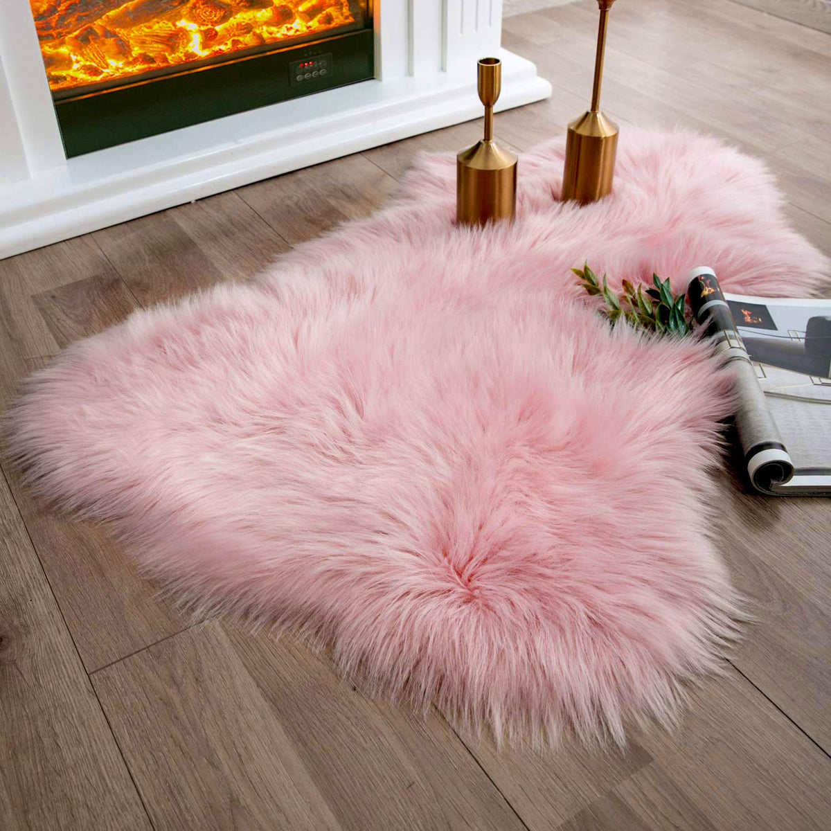 Ashler Faux Fur Rug, White, 2 x 6 Ft, Machine Washable