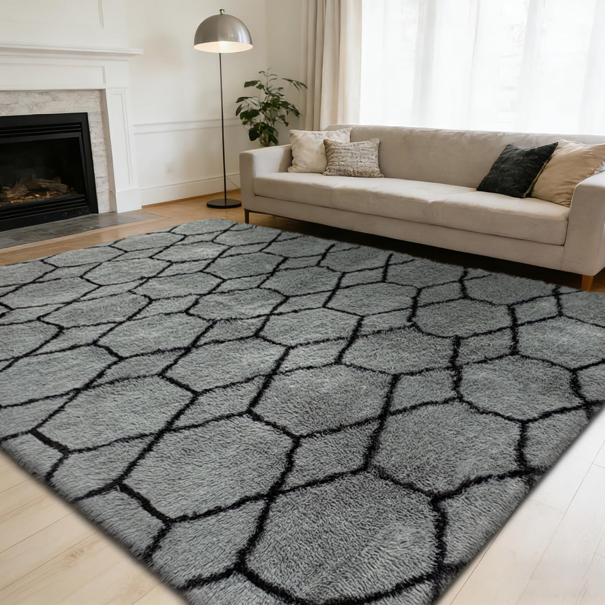 8x10 Fluffy Area Rugs for Living Room,Geometric Shag Area Rug for Bedroom