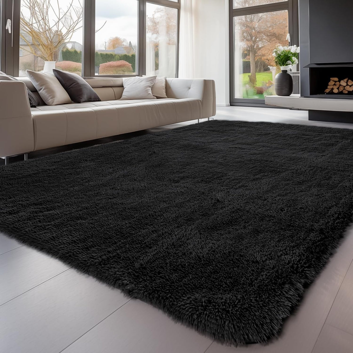 Sour Lemon 8x10 Area Rugs for Bedroom Living Room, Fluffy Shag Cream